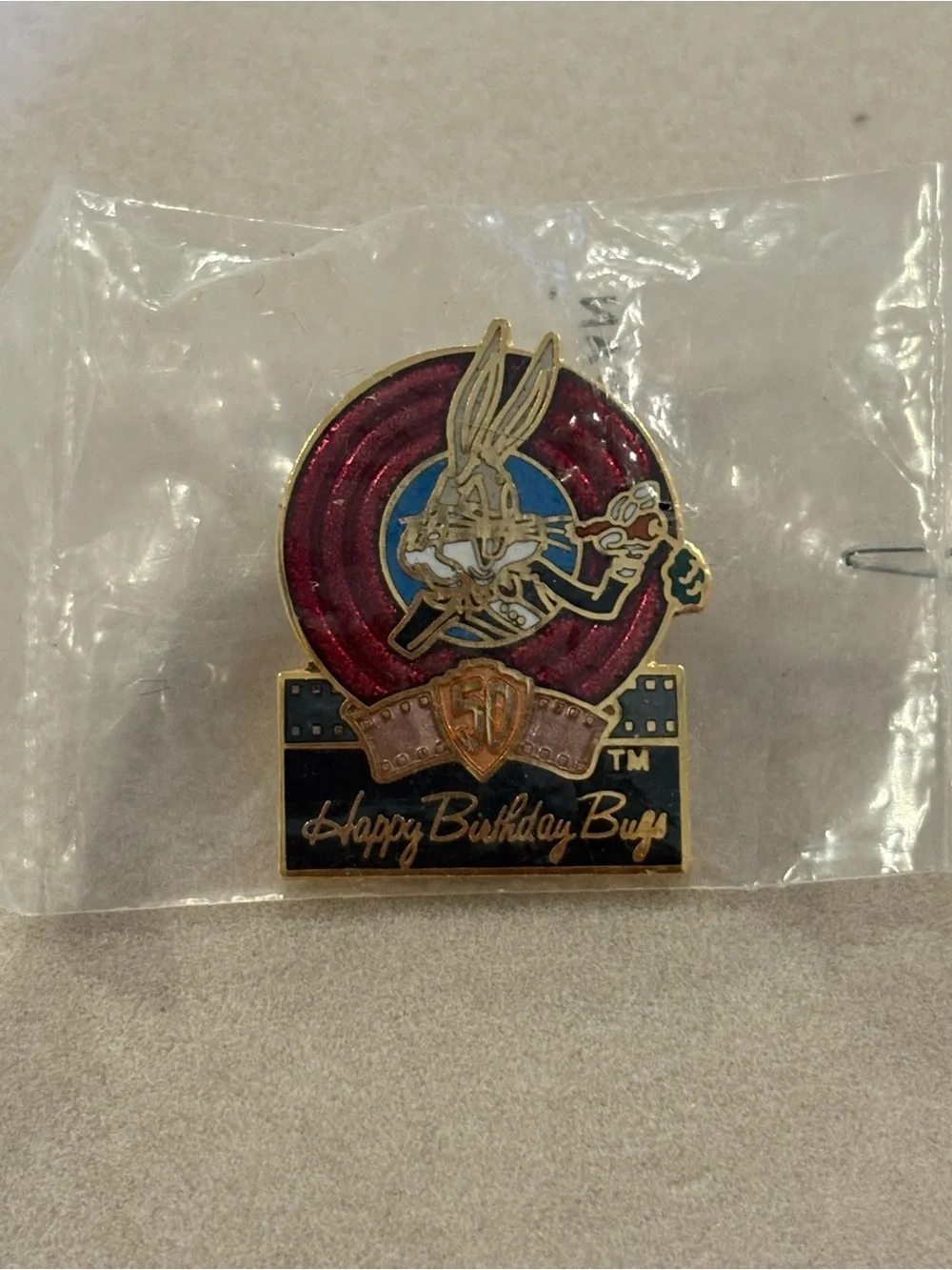 Happy Birthday Bugs 50th Anniversary Enamel Pin – Red and Blue
